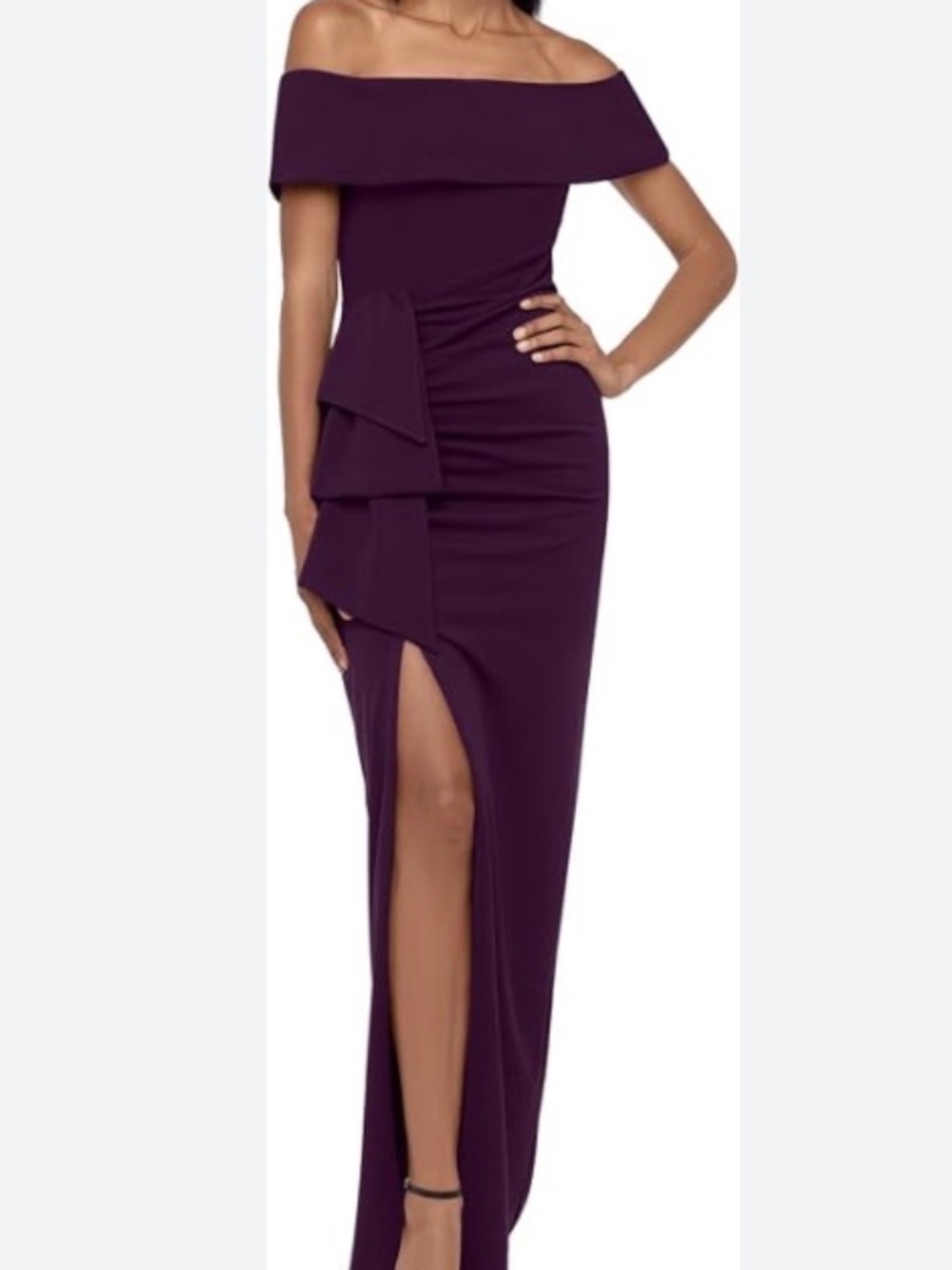 ⭐️ Xscape Women's Long Off The Shoulder Scuba Crepe Slit Dress - size 4